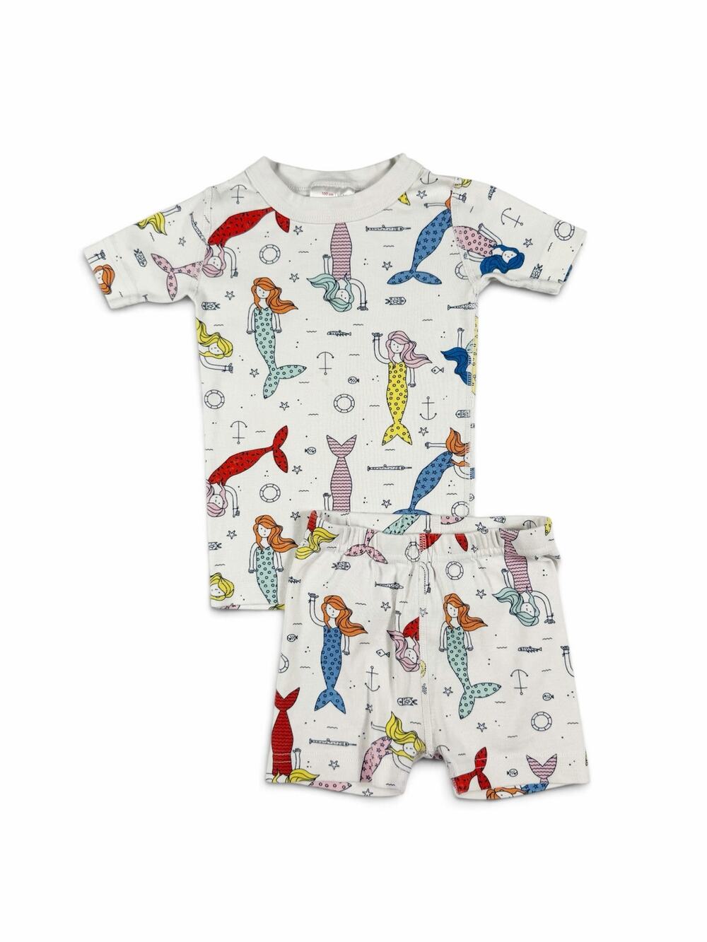 Hanna Andersson Mermaid Short John Pajama Set Organic Cotton Girls Size 4